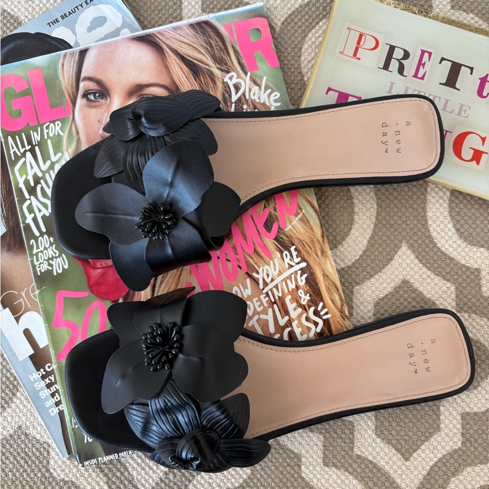 a new day black slide sandals; size 8; worn once for pictures - Picture 3 of 5